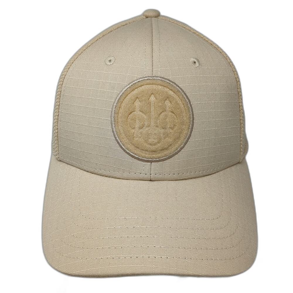 Beretta Baseball Cap Beige M Shield Logo Mesh Back Flexfit Shooting Hat W/Tags